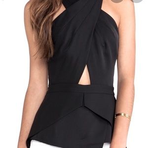 BCBG Remmie Crisscross Halter Peplum Top